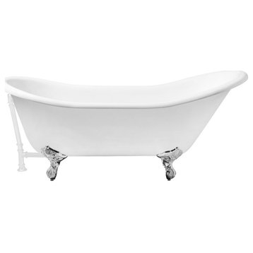 67" Cast Iron R5420CH-WH Soaking Clawfoot Tub and Tray With External Drain
