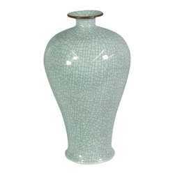 Belle & June - Crackle Celadon Prunus Vase with Brown Lip - Vases