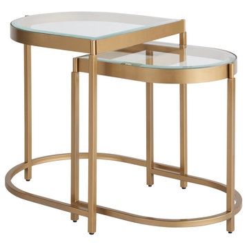 Miranda Kerr Editorial Metal End Table With Glass Top, Gold