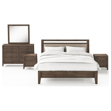 FOA Hamson 5pc Gray Wood Bed Set - Cal King + 2 Nightstands + Dresser + Mirror