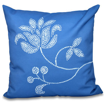 Traditional Flower-Single Bloom, Floral Outdoor Pillow, Navy Blue, 18"x18"