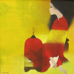 Young Lady with Bird Cage - Paintings