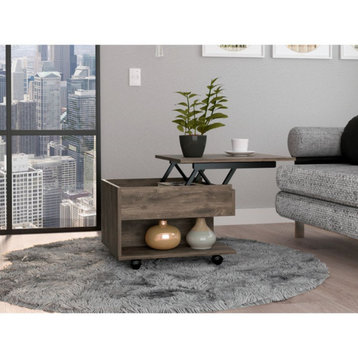 Portland Lift Top Coffee Table with Open Shelf and 4 Casters, Dark Brown
