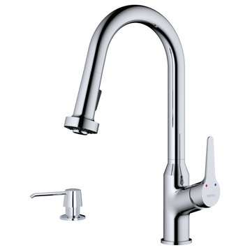 Karran 1-Handle Pull-Down Kitchen Faucet With Soap Dispenser, Chrome