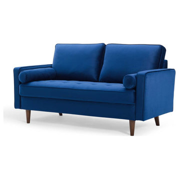 Loveseat Sofa, Velvet, Blue Navy, Modern, Living Lounge Hotel Lobby Hospitality