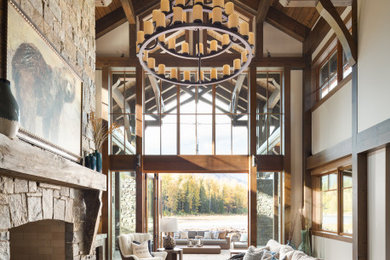Example of a mountain style living room design in Calgary