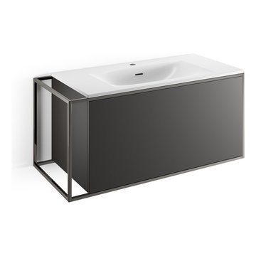 Wall Mounted Single Sink Bathroom Vanity Walnut/ Black