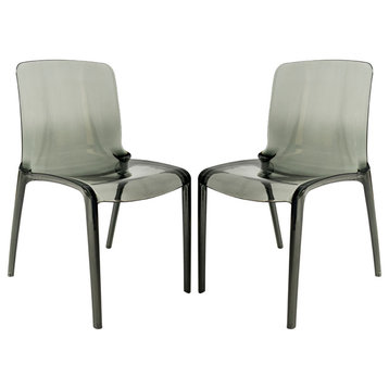 LeisureMod Murray Lucite Stackable Molded Dining Side Chair, Set of 2, Black