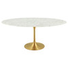Oval 78" Dining Table Artificial Marble Top, Gold Base/White Top