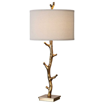 Gold Tree Branch Table Lamp, Twig Organic Shape Column