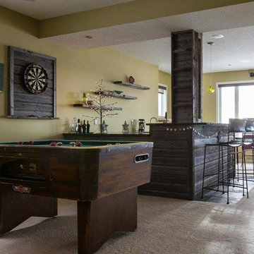 Barn Wood Bar Wrap, Dart Board Backing and Floating Shelves