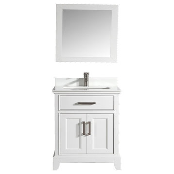 Vanity Art Bathroom Vanity Set With Engineered Marble Top, 30", White, Led Sensor-Switch Mirror