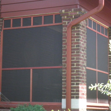 mission style screen porch. made with mahogany and privacy screen