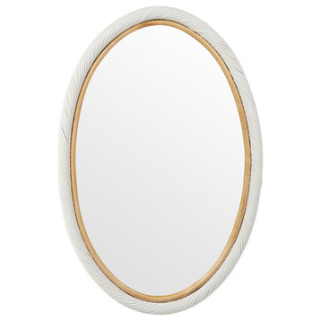 Oval Twisted Rattan Wall Mirror, White