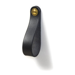Walnut Studiolo - Leather Drawer Pull, The Hawthorne, Black, Large, Brass - Cabinet And Drawer Handle Pulls