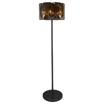 Eva Floor Lamp, Antique Bronze Gold Finish With Amber Finished Glass