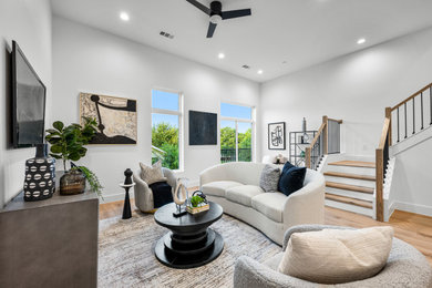 Inspiration for a transitional family room remodel in Dallas