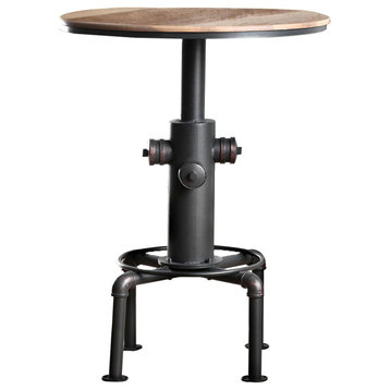 Bar Table With Fire Hydrant Style Metal Base, Black And Brown