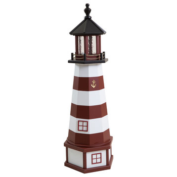Outdoor Deluxe Wood and Poly Lumber Lighthouse Lawn Ornament, Assateague, 66 Inch, Solar Light