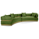 Meridian Furniture - Belsa Velvet Upholstered 2pc. Sectional, Olive - Round up the gang and get comfortable while seated on this Belsa velvet sectional. This uber contemporary sectional couch is just what you need for entertaining and hanging out with the whole gang. Its stunningly luxurious olive velvet upholstery is sleek to the touch and easy to care for and maintain, so the sofa retains its lovely look longer. Accents of brushed gold stainless steel on the base and back give the sectional a touch of glam.