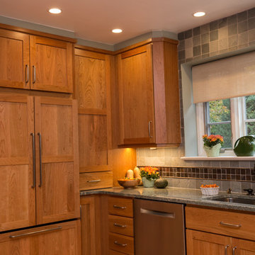 Warm Wood Kitchen Remodel | Natural Cherry Cabinetry, Granite Surfaces