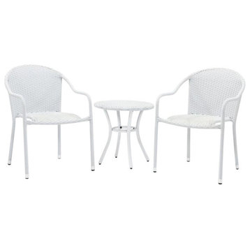 Palm Harbor 3-Piece Outdoor Wicker Cafe Seating Set, White