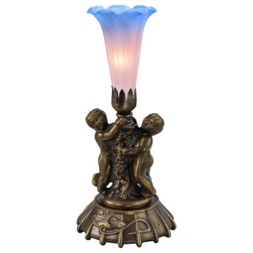 Meyda lighting 12454 12"High Pink and Blue Cherub Pond Lily Mini Lamp
