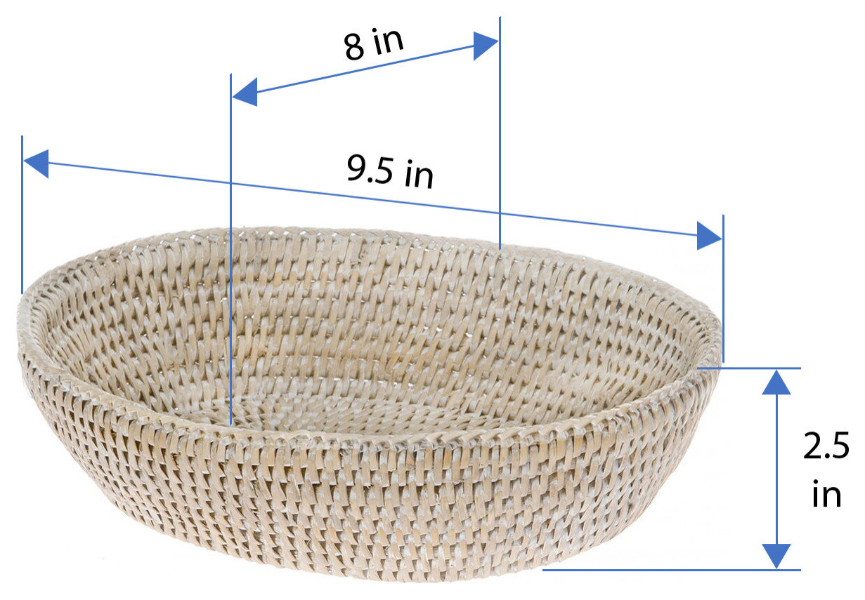 La Jolla Rattan Bread Bowl, White-Wash