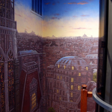 Paris Panorama 360 degree Mural hand painted throughout a 17 foot stairway
