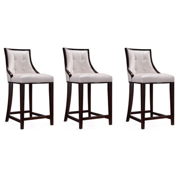 Manhattan Comfort Fifth Ave Wood Counter Bar Stool Set of 3, Pearl White