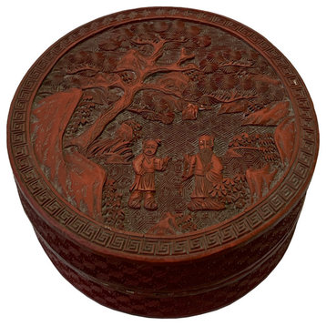 Vintage Chinese Red Resin Lacquer Round Carving Small Accent Box Hws3011