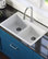 Karran 33" Top Mount Double Bowl 50/50 Quartz Kitchen Sink, White With Faucet