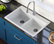 Karran 33" Top Mount Double Bowl 50/50 Quartz Kitchen Sink, White With Faucet