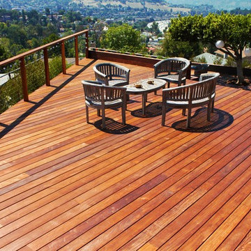 IPE Split level deck with Lighted stairs and stainless steel cable railing