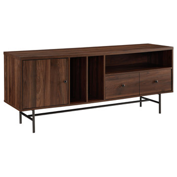 60" Modern TV Console with Record Storage, Dark Walnut