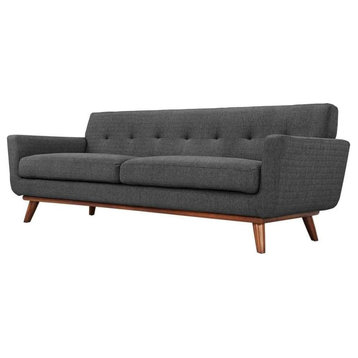 Contemporary Sofa, Wooden Legs With Polyester Padded Seat With Tufted Back, Gray