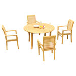 Teak Deals - 5-Piece Outdoor Teak Dining Set: 52" Round Table, 4 Mas Stacking Arm Chairs - Set includes: 52" Round Dining Table and 4 Stacking Arm Chairs.