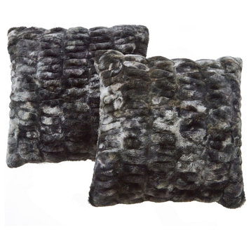 Shar Pei Faux Fur Pillow Shell Set, Meteorite, 2 Piece Throw, 20"x20"