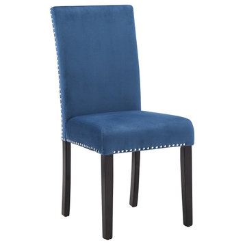 Balmforth Nailhead Velvet Upholstered Side Dining Chairs (Set of 2), Blue