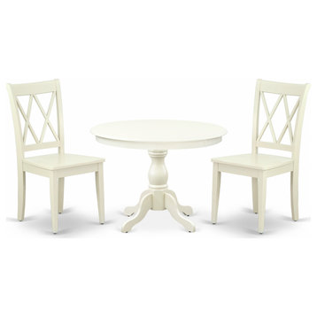 3 Pc Dining Set, Linen White Table, 2 Linen White Chairs, Linen White