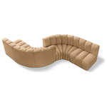 Meridian Furniture - Arc Velvet Upholstered 6-Pc. Facing Modular Sectional, Camel - Give your living room or den the perfect blend of style and versatility with this Arc velvet fabric curved modula Sectionalr. Part of the Arc modular furniture collection, this chair comes upholstered in rich camel velvet fabric and features deep channel tufting that adds a touch of luxury while enhancing comfort and support. A seamless combination of form and function, this chair can be used with other Arc pieces to create a myriad of configurations in your well-curated room.