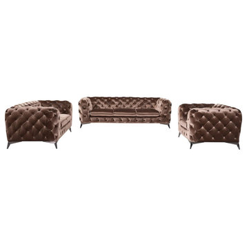 Slader Modern Brown Fabric Sofa Set