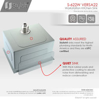 STYLISH 22'' Workstation Single Bowl Undermount 16G Stainless Steel Kitchen Sink