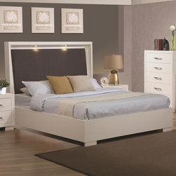 Coaster 200920Q Jessica White Queen Bed with Built in Touch Lighting - Panel Beds