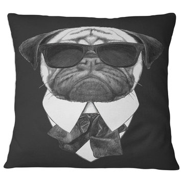 Funny Dog with Black Glasses Animal Throw Pillow, 18"x18"