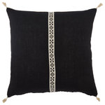 Jaipur Living - Jaipur Living Loma Tribal Black/ Ivory Throw Pillow, Down Fill - Sophisticated simplicity defines the texturally inspiring Taiga collection. Crafted of soft linen, the Loma pillow boasts a versatile black and neutral colorway. A center band of tribal embroidery and corner tassel details lend global charm to this plush accent.