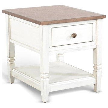 Pemberly Row Pasadena 1-Drawer Farmhouse Mahogany End Table in Off White