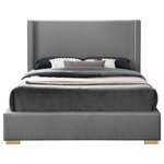 Meridian Furniture - Royce Linen Upholstered Bed, Gray, Queen - Make a big impression in the bedroom with this queen-size Royce linen textured bed. A wingback headboard is the star of the show here, with its extra height adding an element of drama to this exceptionally crafted bed. The headboard, sides and footboard of this Royce bed are covered in rich grey linen textured fabric for a sleek yet chic touch. The bed comes with both gold and chrome legs to suit your style preferences.