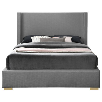 Royce Linen Upholstered Bed, Grey, Queen