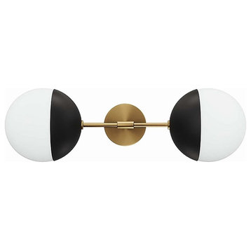 Modway Stellar 2-Light Metal and Glass Wall Sconce in Opal/Satin Brass